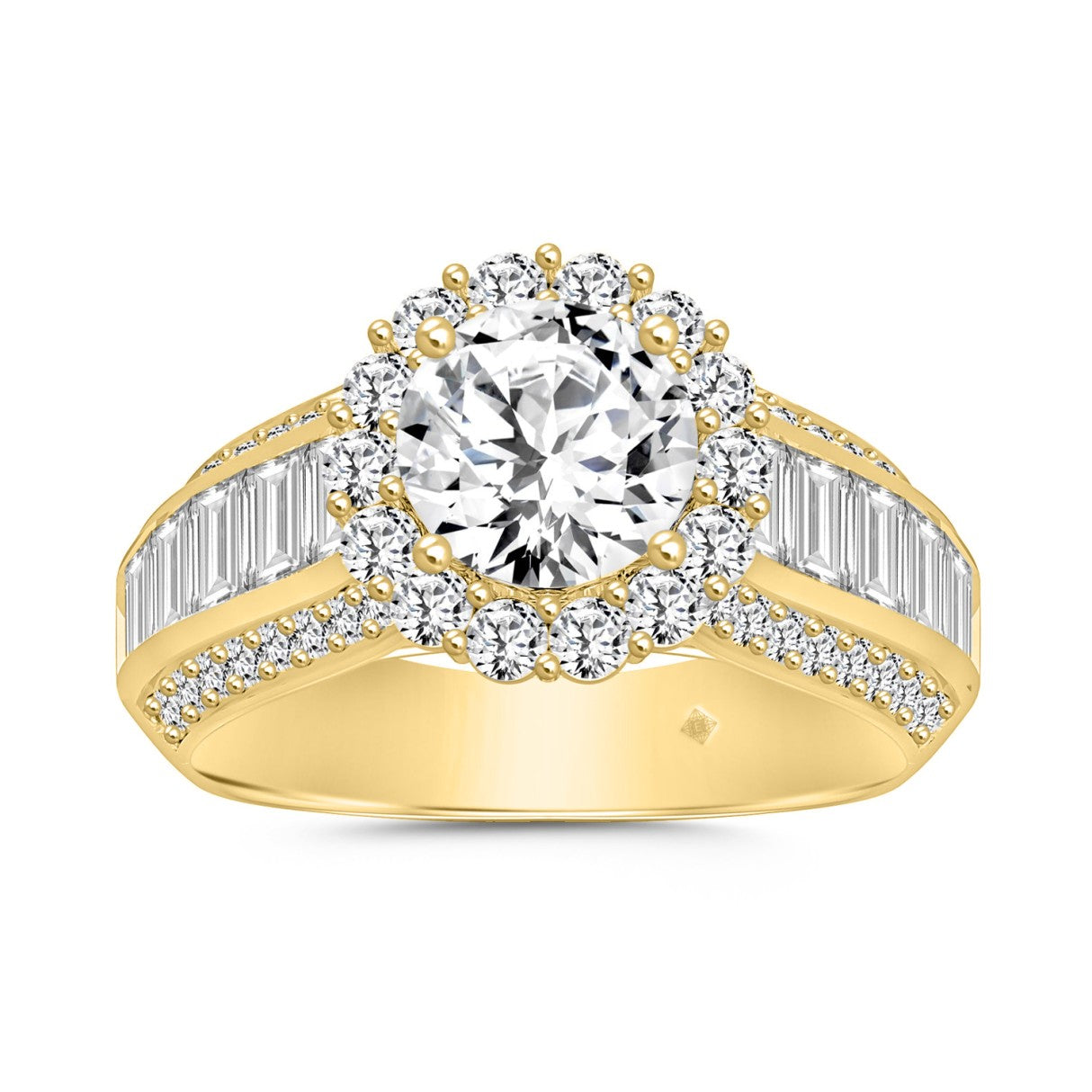 LADIES RING 3 3/4CT ROUND/EMERALD DIAMOND 14K YELLOW GOLD (CENTER STONE ROUND DIAMOND 1 1/2CT )
