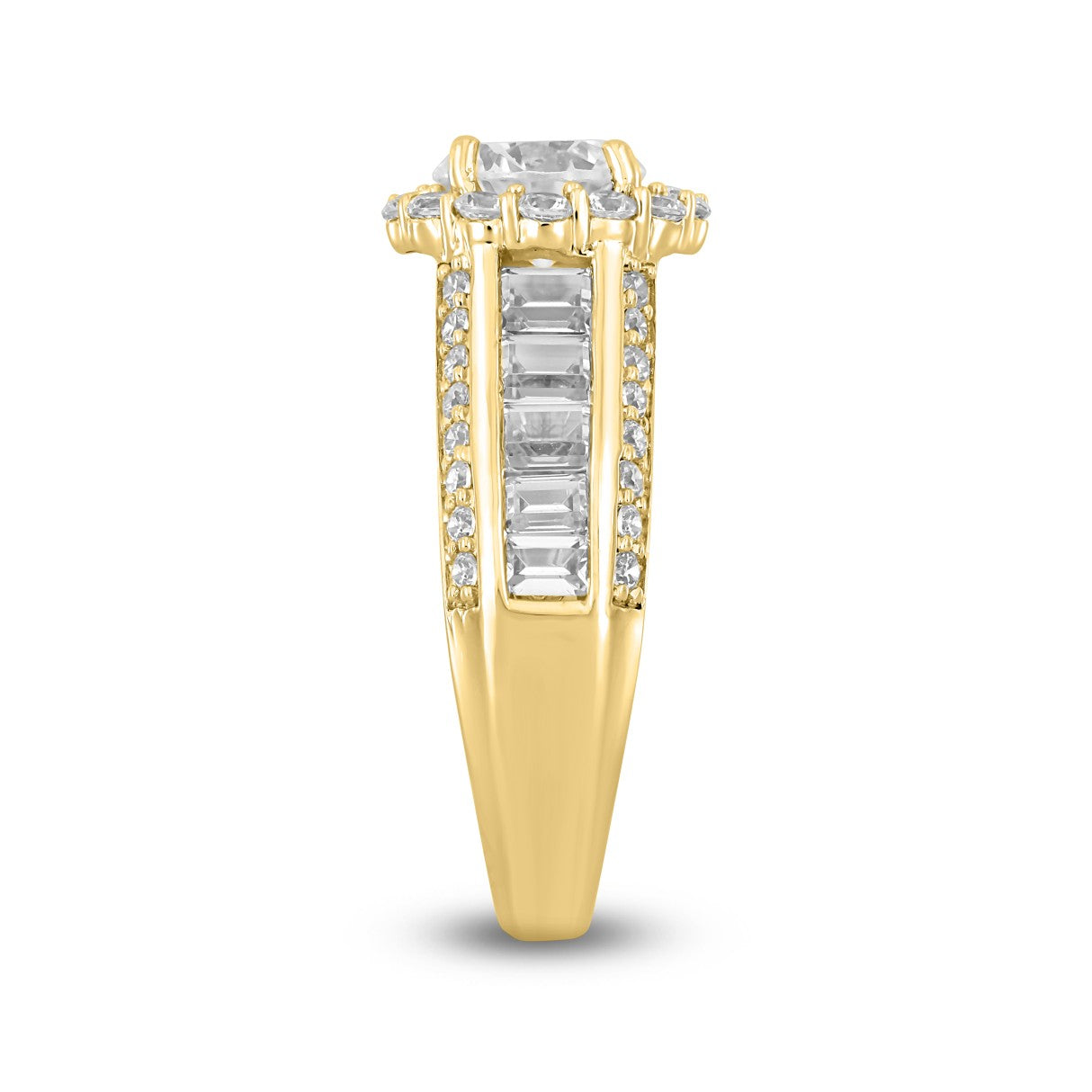 LADIES RING 3 3/4CT ROUND/EMERALD DIAMOND 14K YELLOW GOLD (CENTER STONE ROUND DIAMOND 1 1/2CT )
