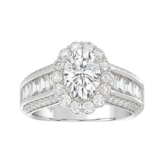 LADIES RING 3 3/4CT ROUND/OVAL/EMERALD DIAMOND 14K WHITE GOLD (CENTER STONE OVAL DIAMOND 1 1/2CT )