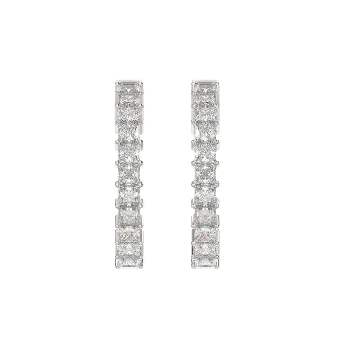 LADIES HOOP EARRINGS 2CT PRINCESS DIAMOND 14K WHITE GOLD