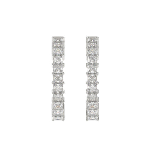 LADIES HOOP EARRINGS 2CT PRINCESS DIAMOND 14K WHITE GOLD