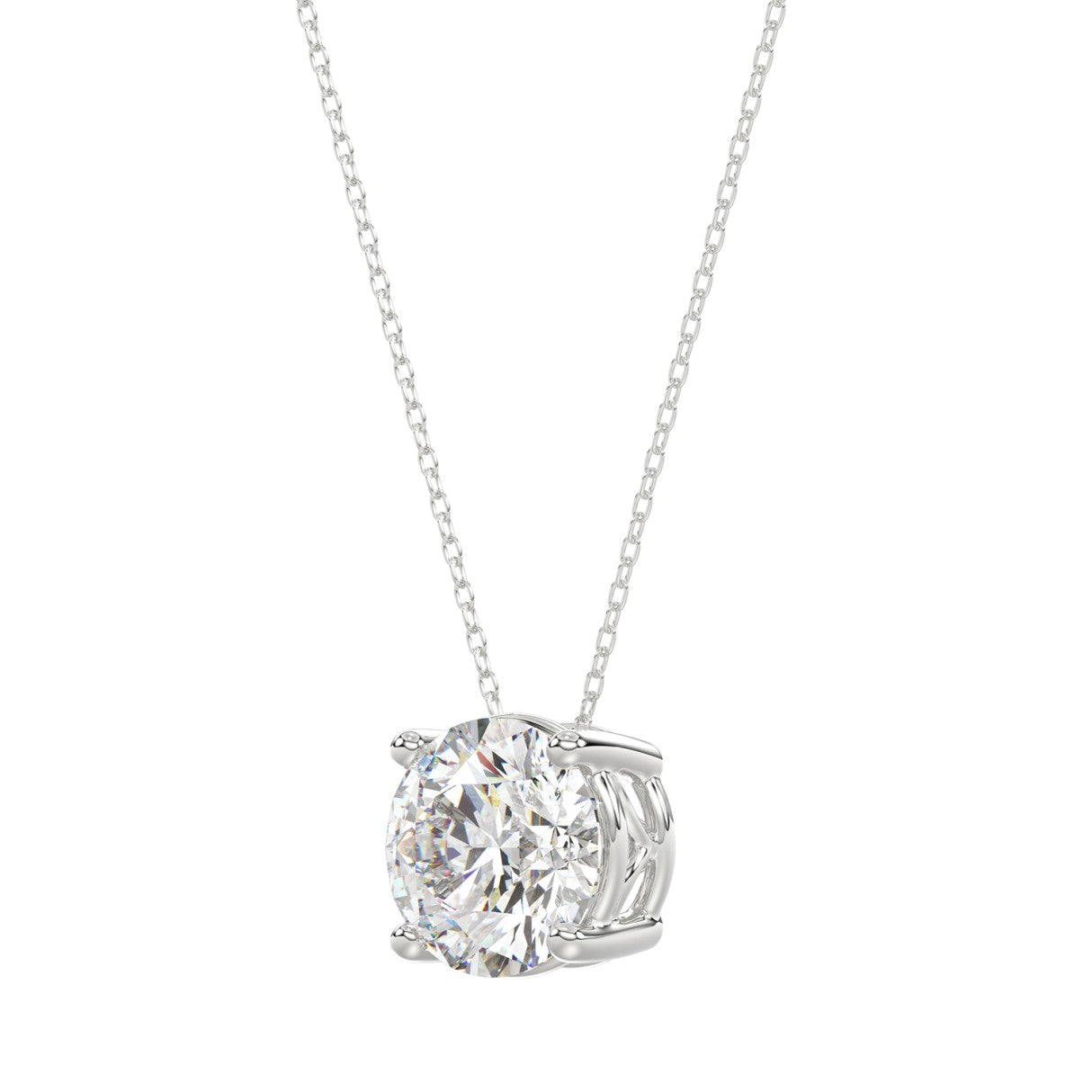 LADIES SOLITAIRE PENDANT WITH UNDER-PASS CHAIN 2.00CT ROUND DIAMOND 14K WHITE GOLD