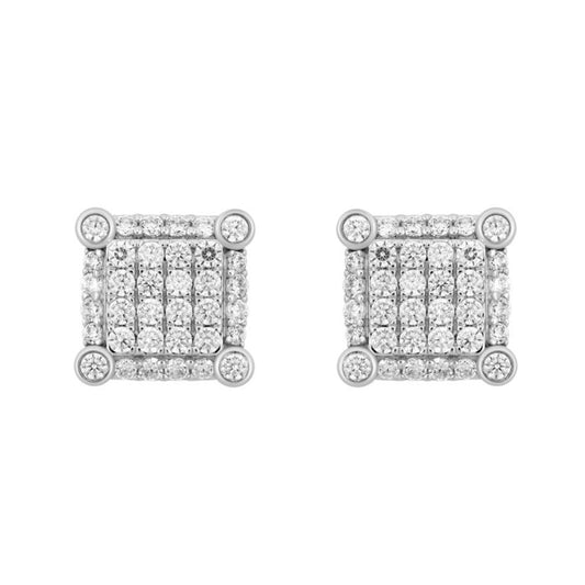 LADIES EARRINGS 1CT ROUND DIAMOND 14K WHITE GOLD