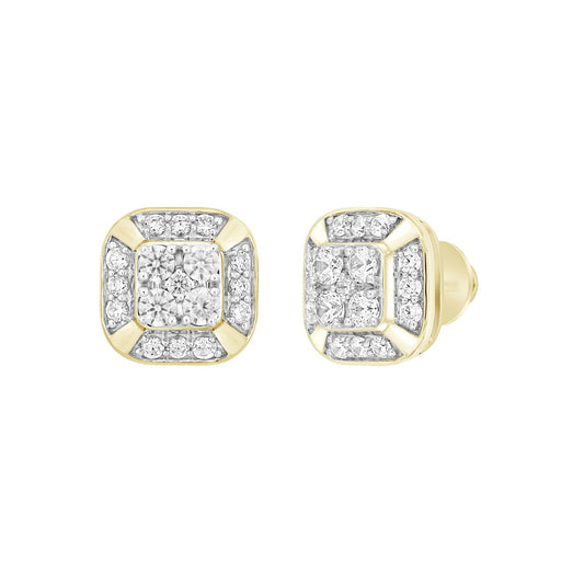 MEN'S EARRINGS 1CT ROUND DIAMOND 14K YELLOW GOLD