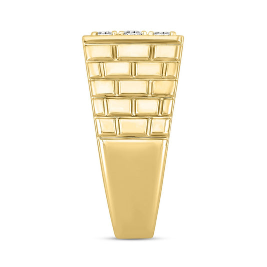 MENS RING 1 1/2CT ROUND DIAMOND 14K YELLOW GOLD 