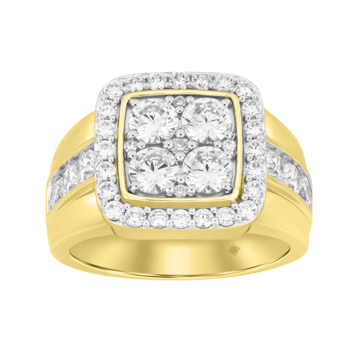 MEN'S RING 3CT ROUND DIAMOND 14K YELLOW GOLD