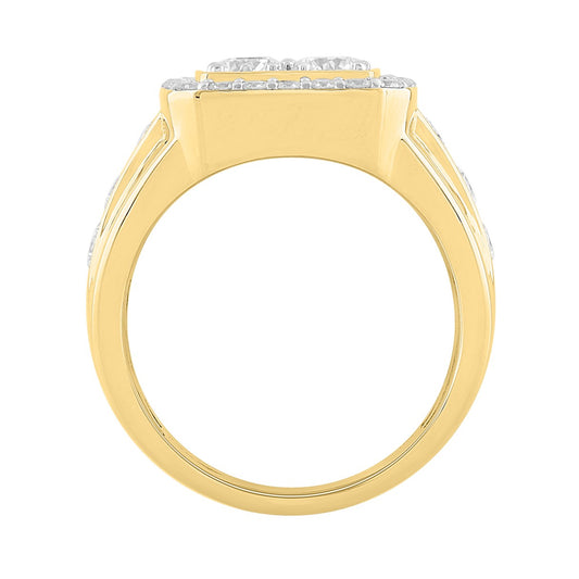 MEN'S RING 3CT ROUND DIAMOND 14K YELLOW GOLD