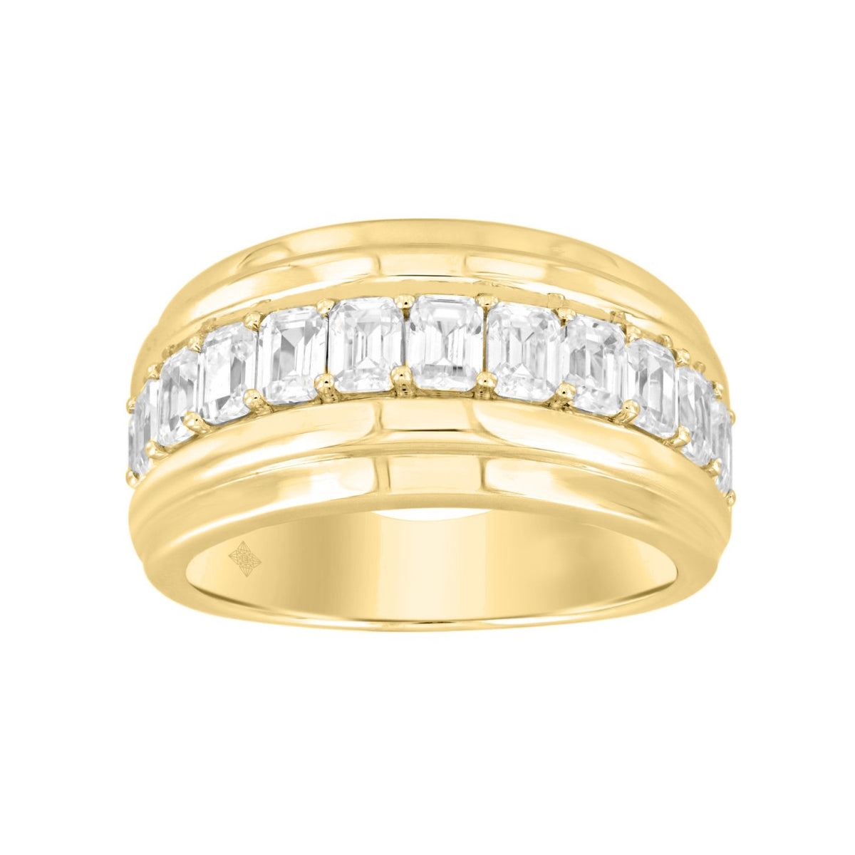 MEN'S BAND 3CT EMERALD DIAMOND 14K YELLOW GOLD