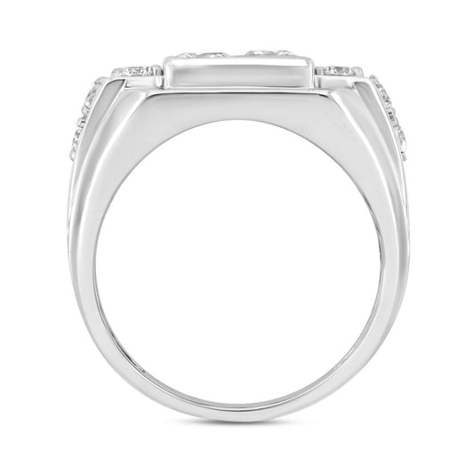 MEN'S RING 2 3/4CT ROUND/PRINCESS DIAMOND 14K WHITE GOLD