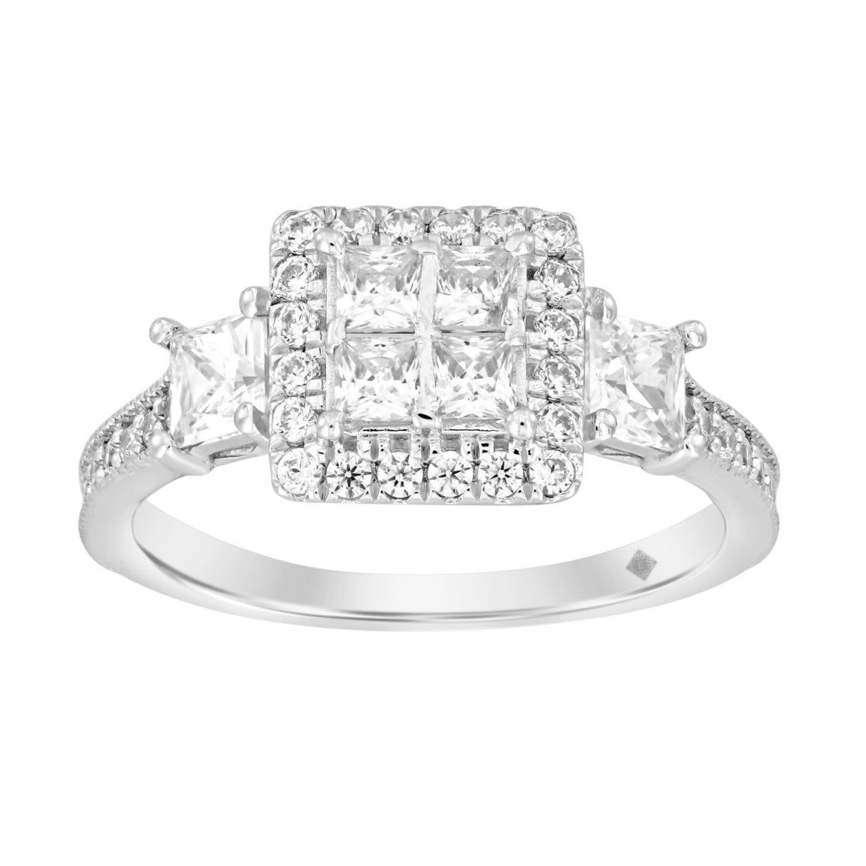 14K WHITE GOLD 1 1/4CT ROUND/PRINCESS DIAMOND LADIES RING