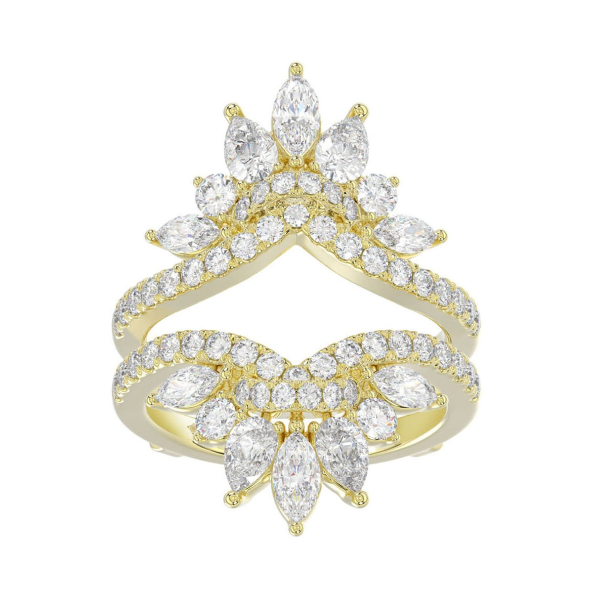 LADIES ENHANCERS RING 2 1/4CT ROUND/PEAR/MARQUISE DIAMOND 14K YELLOW GOLD