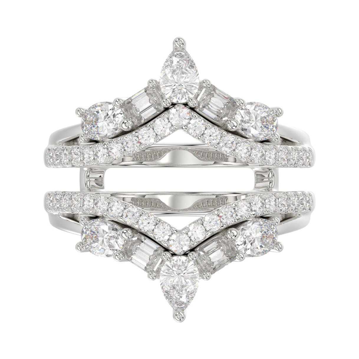 14K WHITE GOLD 1 3/4CT ROUND/EMERALD/PEAR/OVAL DIAMOND LADIES RING