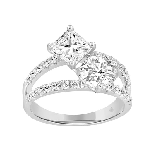 LADIES RING 2 1/2CT ROUND/PRINCESS DIAMOND 14K WHITE GOLD
