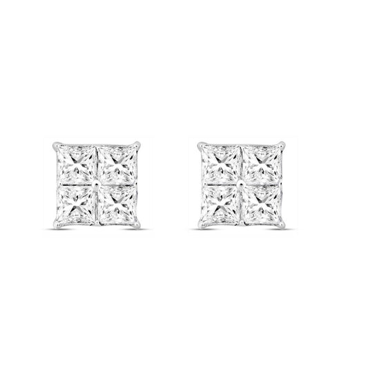 MEN'S EARRINGS 1 1/2CT PRINCESS DIAMOND 14K WHITE GOLD