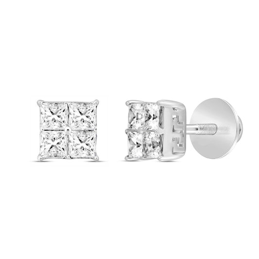MEN'S EARRINGS 1 1/2CT PRINCESS DIAMOND 14K WHITE GOLD