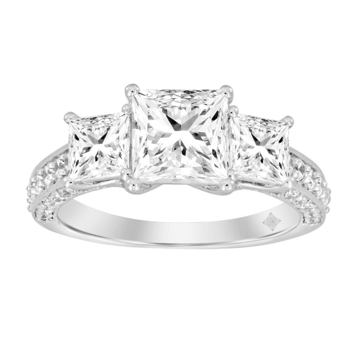 LADIES RING 3CT ROUND/PRINCESS DIAMOND 14K WHITE GOLD (CENTER STONE PRINCESS DIAMOND 1 1/2CT )