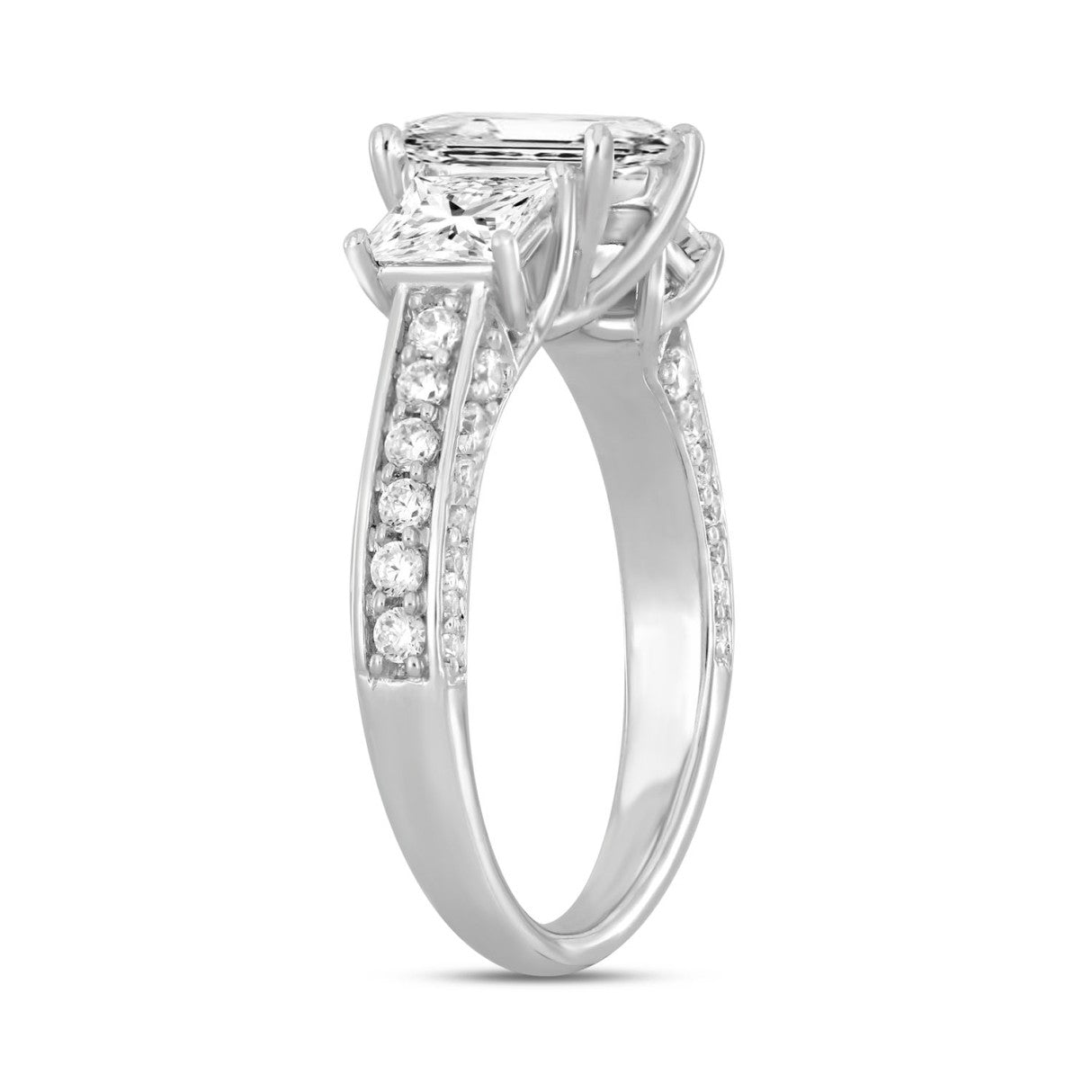 LADIES RING 3CT ROUND/PRINCESS DIAMOND 14K WHITE GOLD (CENTER STONE PRINCESS DIAMOND 1 1/2CT )