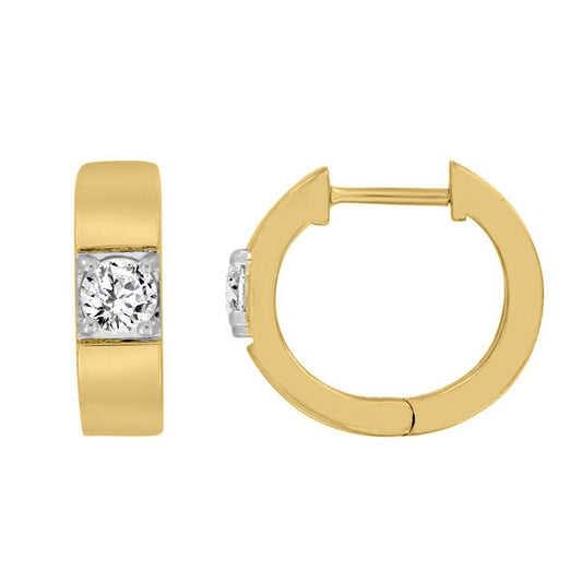 LADIES HOOPS EARRINGS 1/2CT ROUND DIAMOND 14K YELLOW GOLD