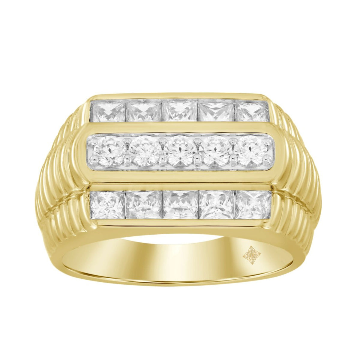 MEN'S RING 1 5/8CT ROUND/PRINCESS DIAMOND 14K YELLOW GOLD