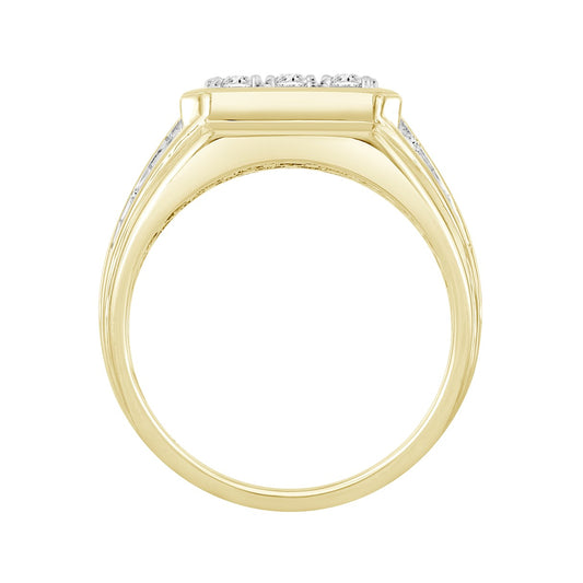 MEN'S RING 1 1/4CT ROUND DIAMOND 14K YELLOW GOLD