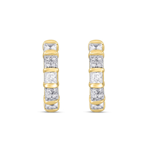 LADIES HOOPS EARRINGS EARRINGS 3/4CT ROUND/PRINCESS DIAMOND 14K YELLOW GOLD