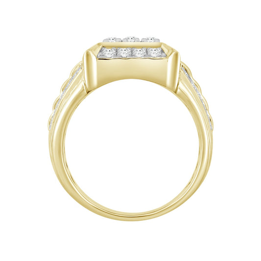 MEN'S RING 1 1/2CT ROUND DIAMOND 14K YELLOW GOLD