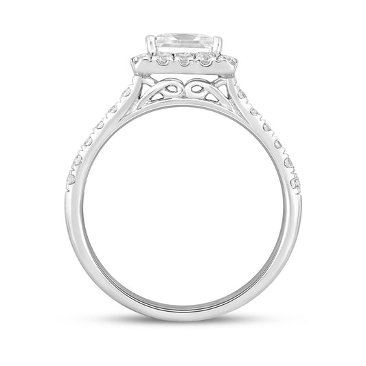 LADIES RING 1 1/2CT ROUND/PRINCESS DIAMOND 14K WHITE GOLD (CENTER STONE PRINCESS DIAMOND 1CT)