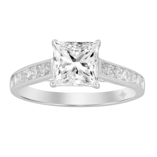 LADIES RING 2CT PRINCESS DIAMOND 14K WHITE GOLD (CENTER STONE PRINCESS DIAMOND 1 1/2CT )