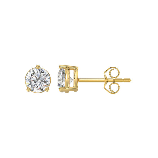 LADIES SOLITAIRE EARRINGS 1 1/2CT ROUND DIAMOND 14K YELLOW GOLD 
