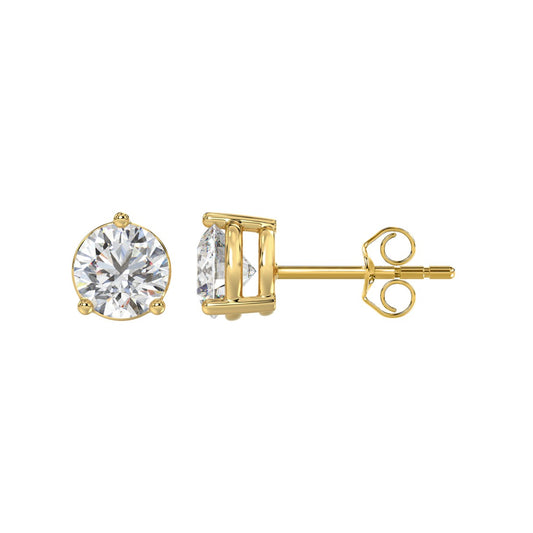 LADIES SOLITAIRE EARRINGS 2 1/2CT ROUND DIAMOND 14K YELLOW GOLD 