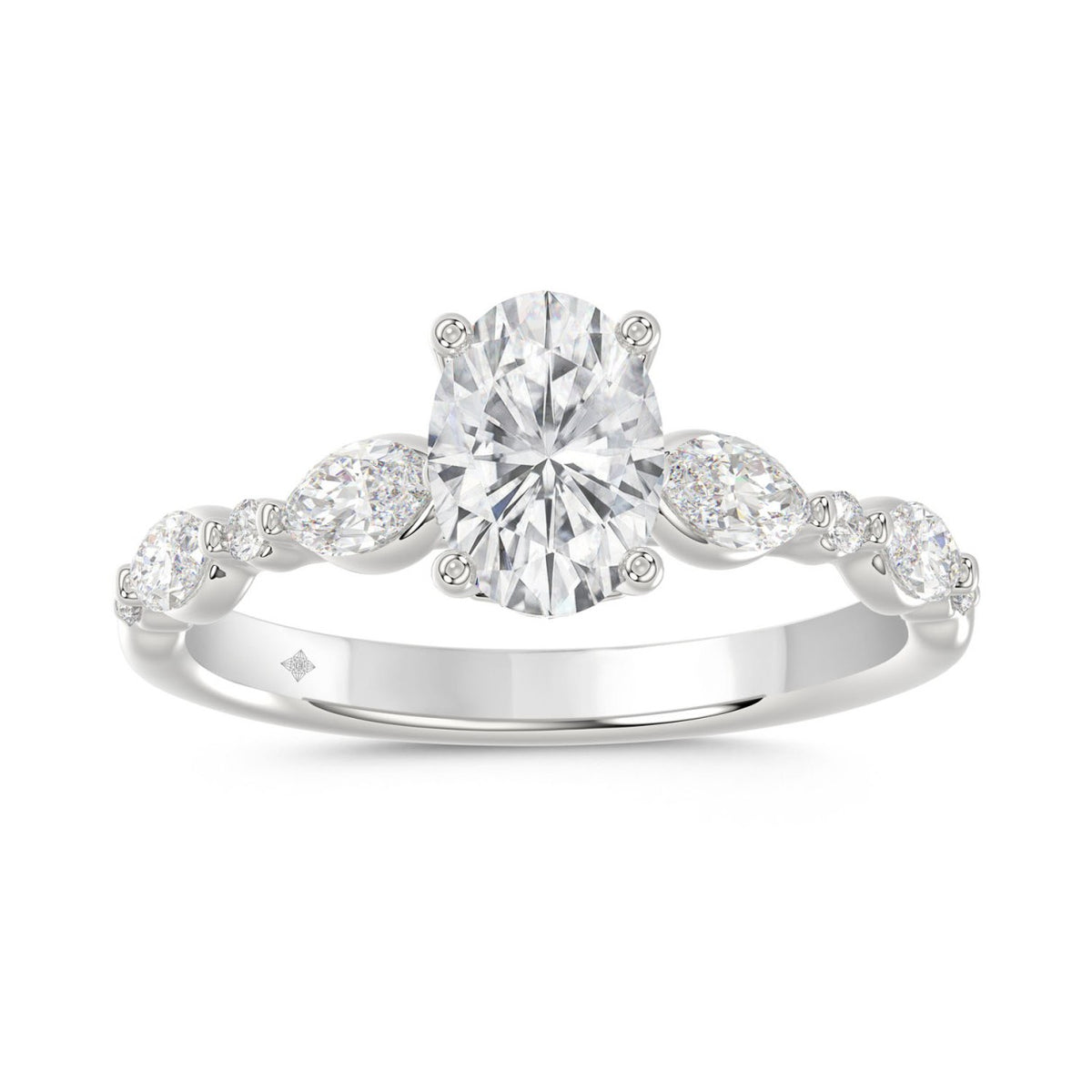 14K White Gold Oval Diamond Ring 1 1/2Ct With Round & Marquise Side Diamonds 1.00Ct Center Stone Oval Diamond For Women Fine Jewelry Gift For Her (Color F-G Clarity Vs1/Vs2)