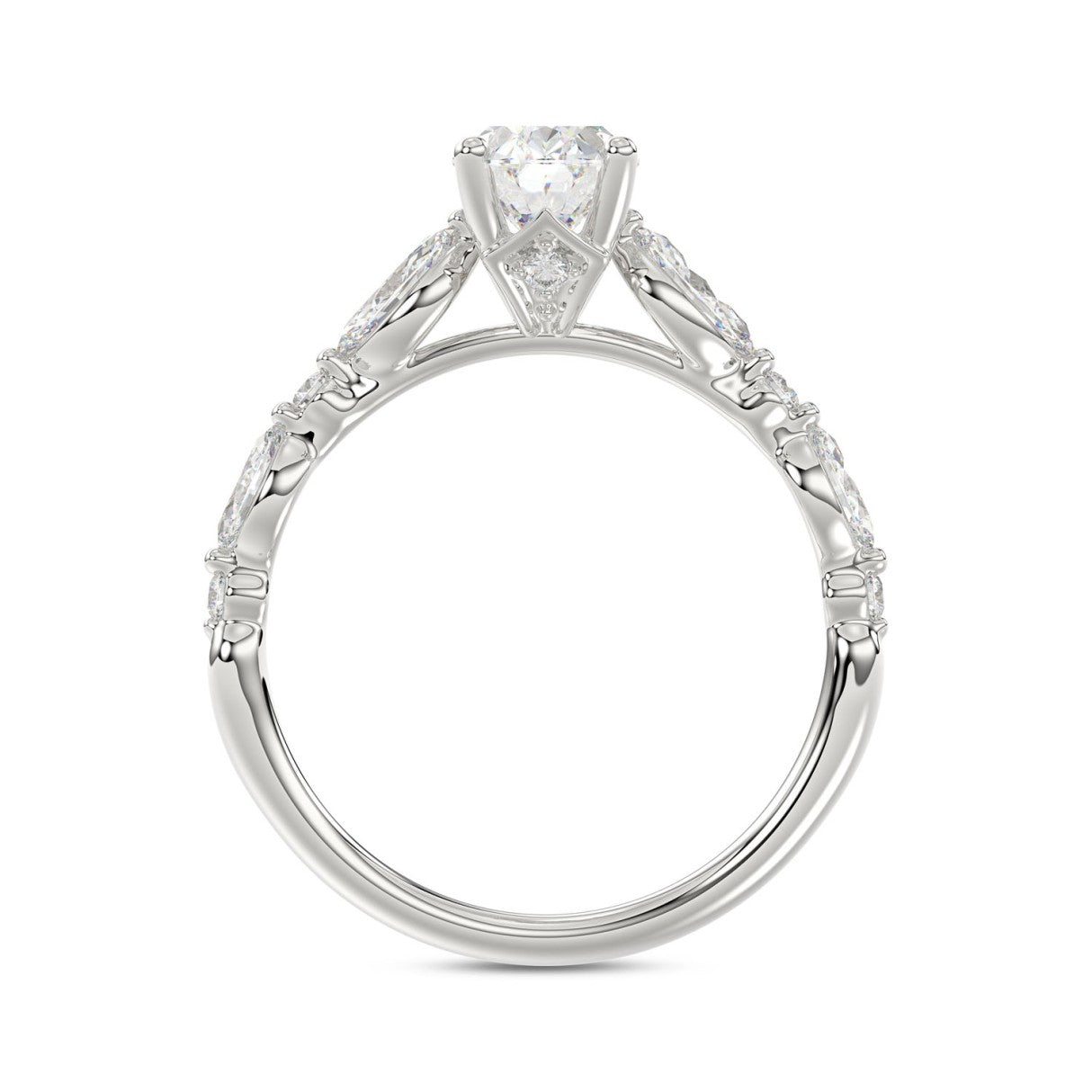 14K White Gold Oval Diamond Ring 1 1/2Ct With Round & Marquise Side Diamonds 1.00Ct Center Stone Oval Diamond For Women Fine Jewelry Gift For Her (Color F-G Clarity Vs1/Vs2)