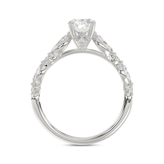 14K White Gold Oval Diamond Ring 1 1/2Ct With Round & Marquise Side Diamonds 1.00Ct Center Stone Oval Diamond For Women Fine Jewelry Gift For Her (Color F-G Clarity Vs1/Vs2)