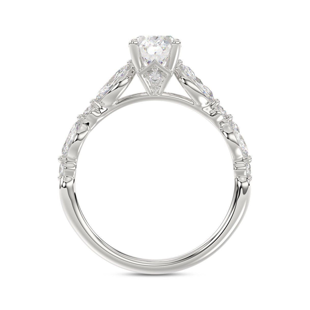 14K White Gold Oval Diamond Ring 1 1/2Ct With Round &amp; Marquise Side Diamonds 1.00Ct Center Stone Oval Diamond For Women Fine Jewelry Gift For Her (Color F-G Clarity Vs1/Vs2)
