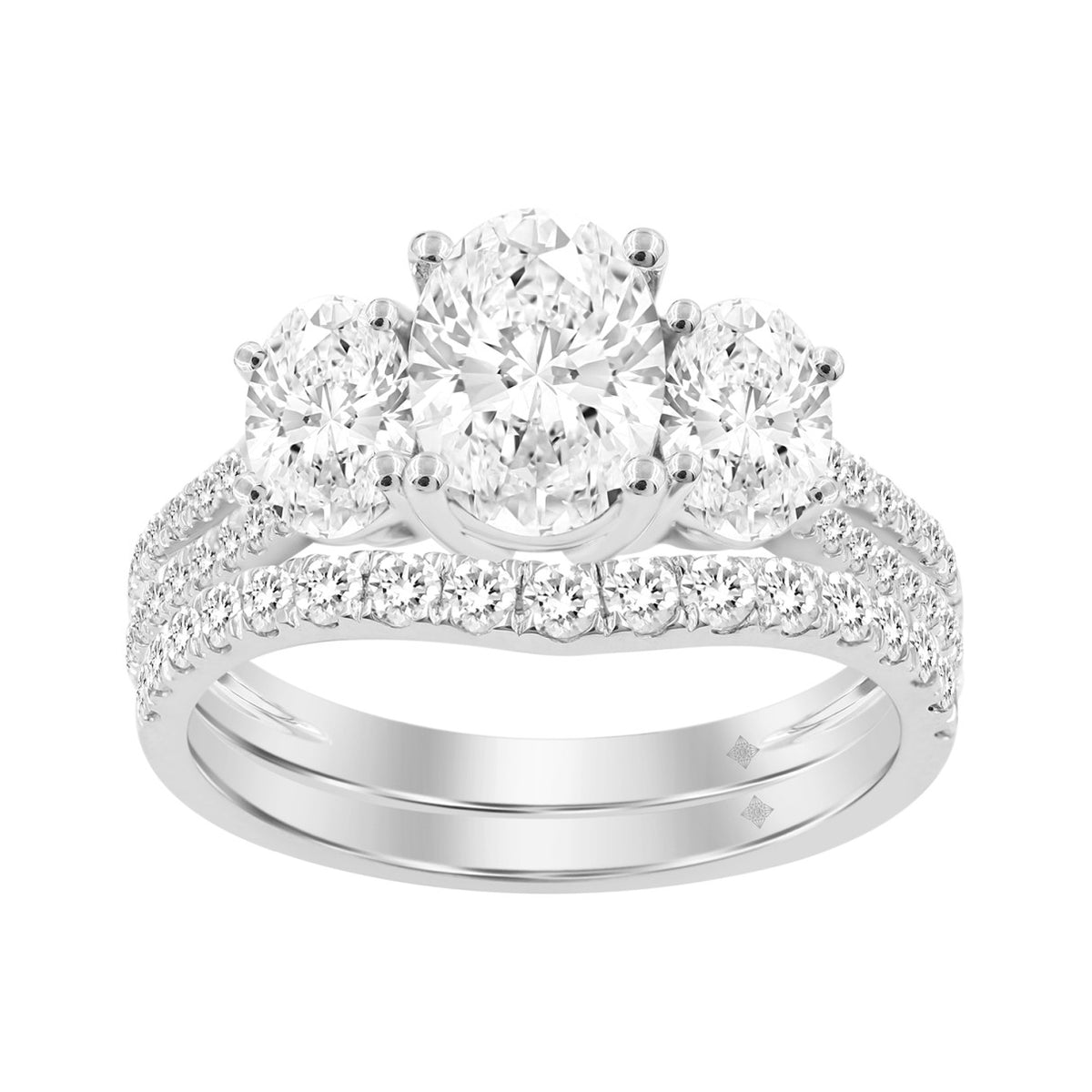 14K WHITE GOLD 2 3/8CT ROUND/OVAL DIAMOND LADIES BRIDAL SET (CENTER STONE OVAL DIAMOND 1CT)