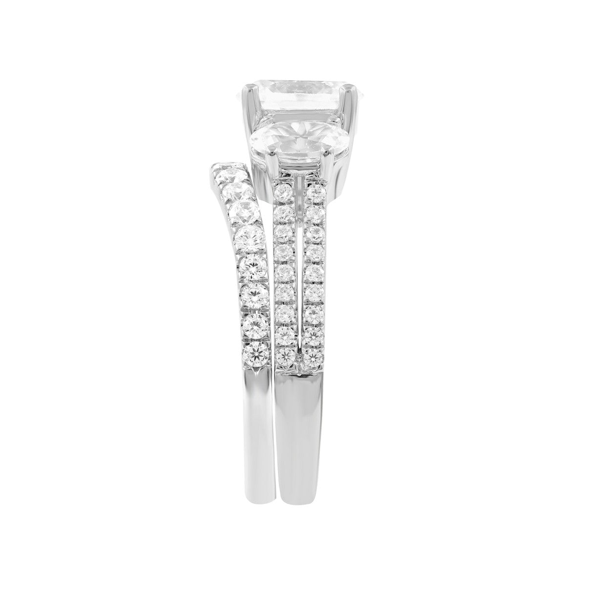 14K WHITE GOLD 2 3/8CT ROUND/OVAL DIAMOND LADIES BRIDAL SET (CENTER STONE OVAL DIAMOND 1CT)