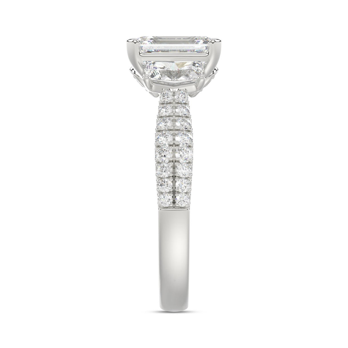 LADIES RING 3CT ROUND/EMERALD/CADILLAC DIAMOND 14K WHITE GOLD (CENTER STONE EMERALD DIAMOND 2CT )