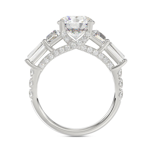 LADIES RING 3 3/4CT ROUND/TRAPEZOID/tapered baguette DIAMOND 14K WHITE GOLD (CENTER STONE ROUND DIAMOND 2CT )