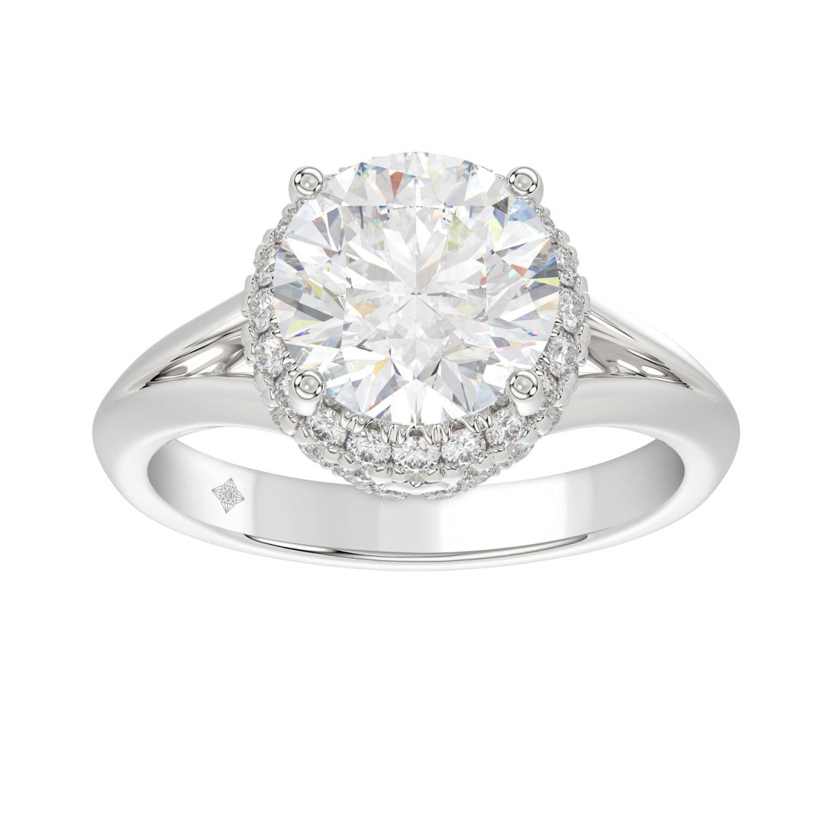 LADIES RING 3 3/8CT ROUND DIAMOND 14K WHITE GOLD (CENTER STONE ROUND DIAMOND 3CT )