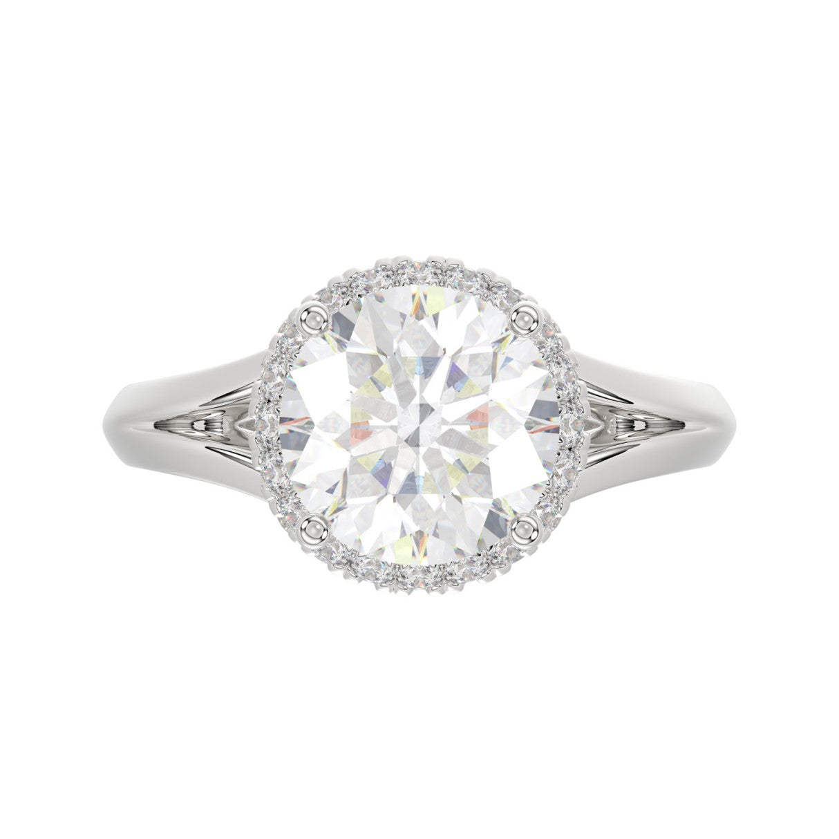 LADIES RING 3 3/8CT ROUND DIAMOND 14K WHITE GOLD (CENTER STONE ROUND DIAMOND 3CT )