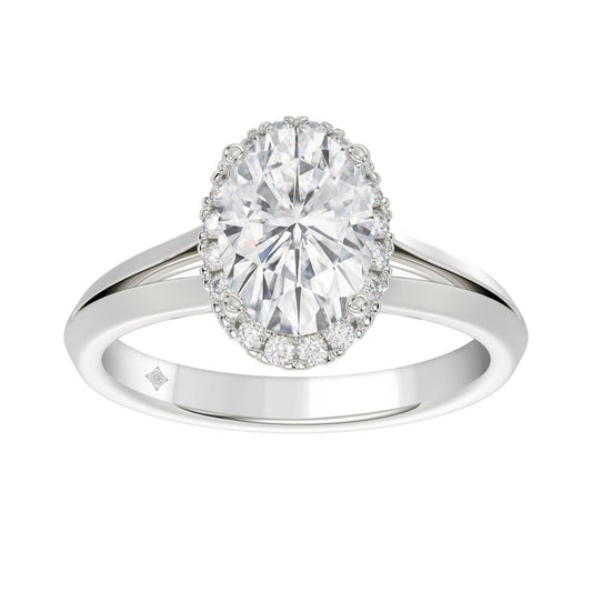 LADIES RING 2 1/6CT ROUND/OVAL DIAMOND 14K WHITE GOLD (CENTER STONE OVAL DIAMOND 2CT )