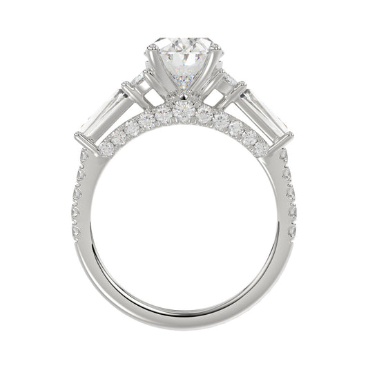 LADIES RING 3 1/2CT ROUND/HALF MOON/OVAL/TAPER BAGUETTE DIAMOND 14K WHITE GOLD (CENTER STONE OVAL DIAMOND 2CT )