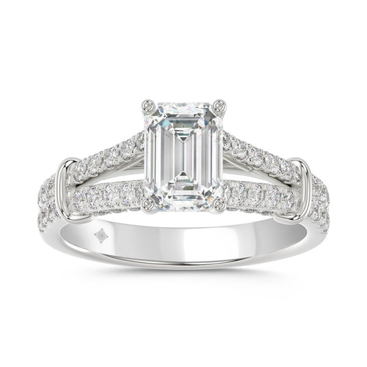 LADIES RING 2CT ROUND/EMERALD DIAMOND 14K WHITE GOLD (CENTER STONE EMERALD DIAMOND 1 1/2CT )