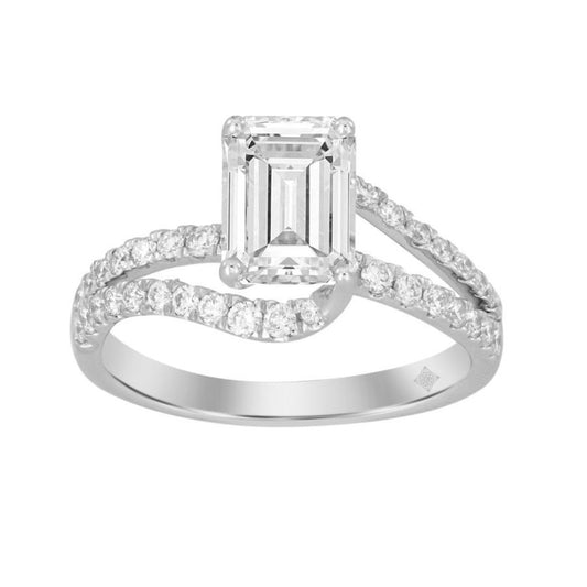 LADIES RING 2CT ROUND/EMERALD DIAMOND 14K WHITE GOLD (CENTER STONE EMERALD DIAMOND 1 1/2CT )