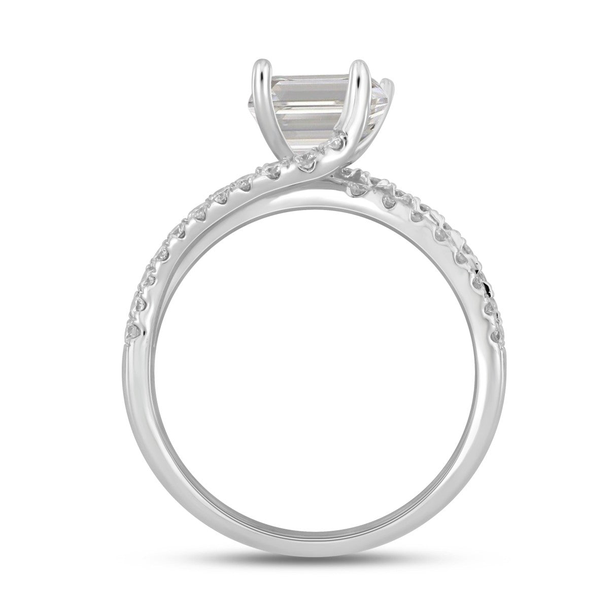 LADIES RING 2CT ROUND/EMERALD DIAMOND 14K WHITE GOLD (CENTER STONE EMERALD DIAMOND 1 1/2CT )