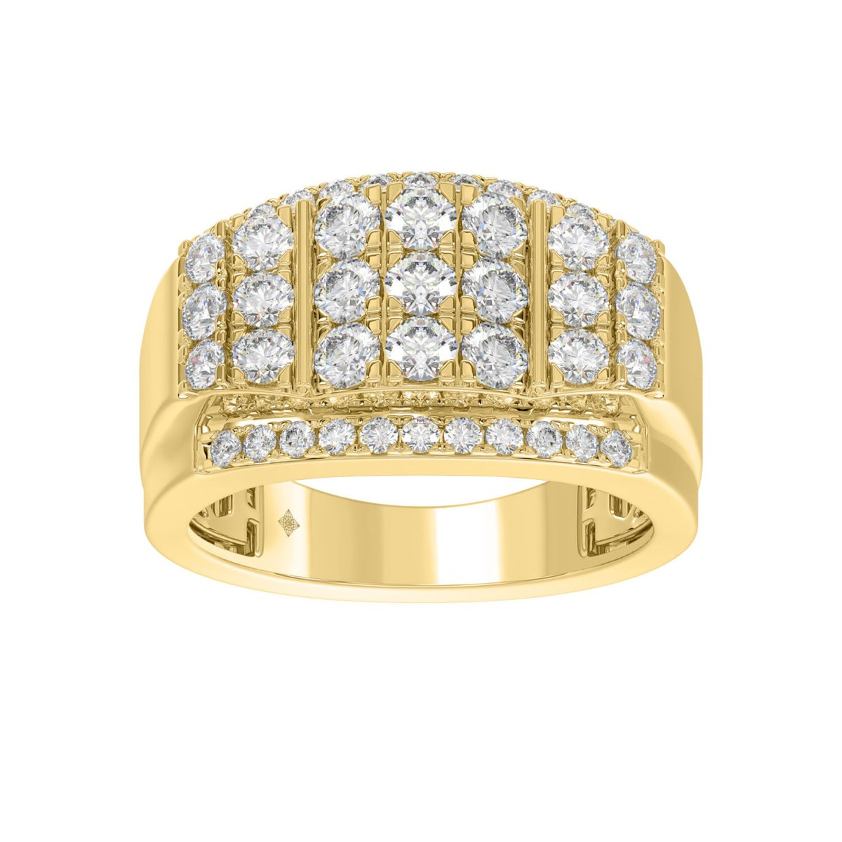 MEN'S RING 2.00CT ROUND DIAMOND 14K YELLOW GOLD 