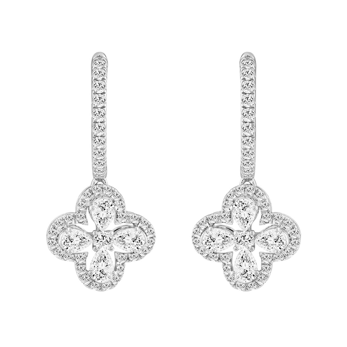 LADIES EARRINGS 1 1/2CT ROUND/PEAR DIAMOND 14K WHITE GOLD