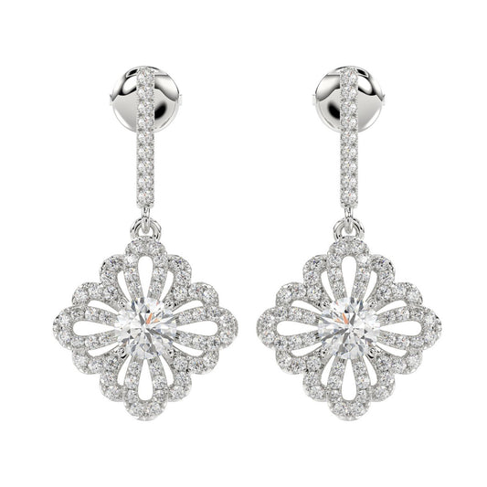 LADIES EARRINGS 1 3/4CT ROUND DIAMOND 14K WHITE GOLD