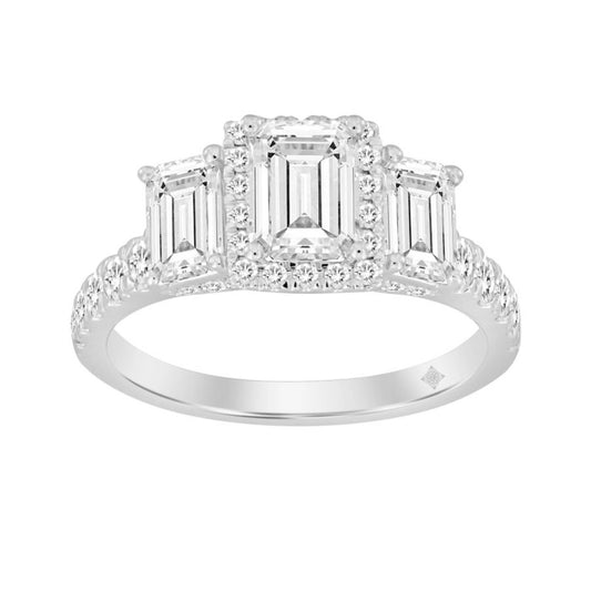 LADIES RING 2 1/2CT ROUND/EMERALD DIAMOND 14K WHITE GOLD (CENTER STONE EMERALD DIAMOND 1CT )