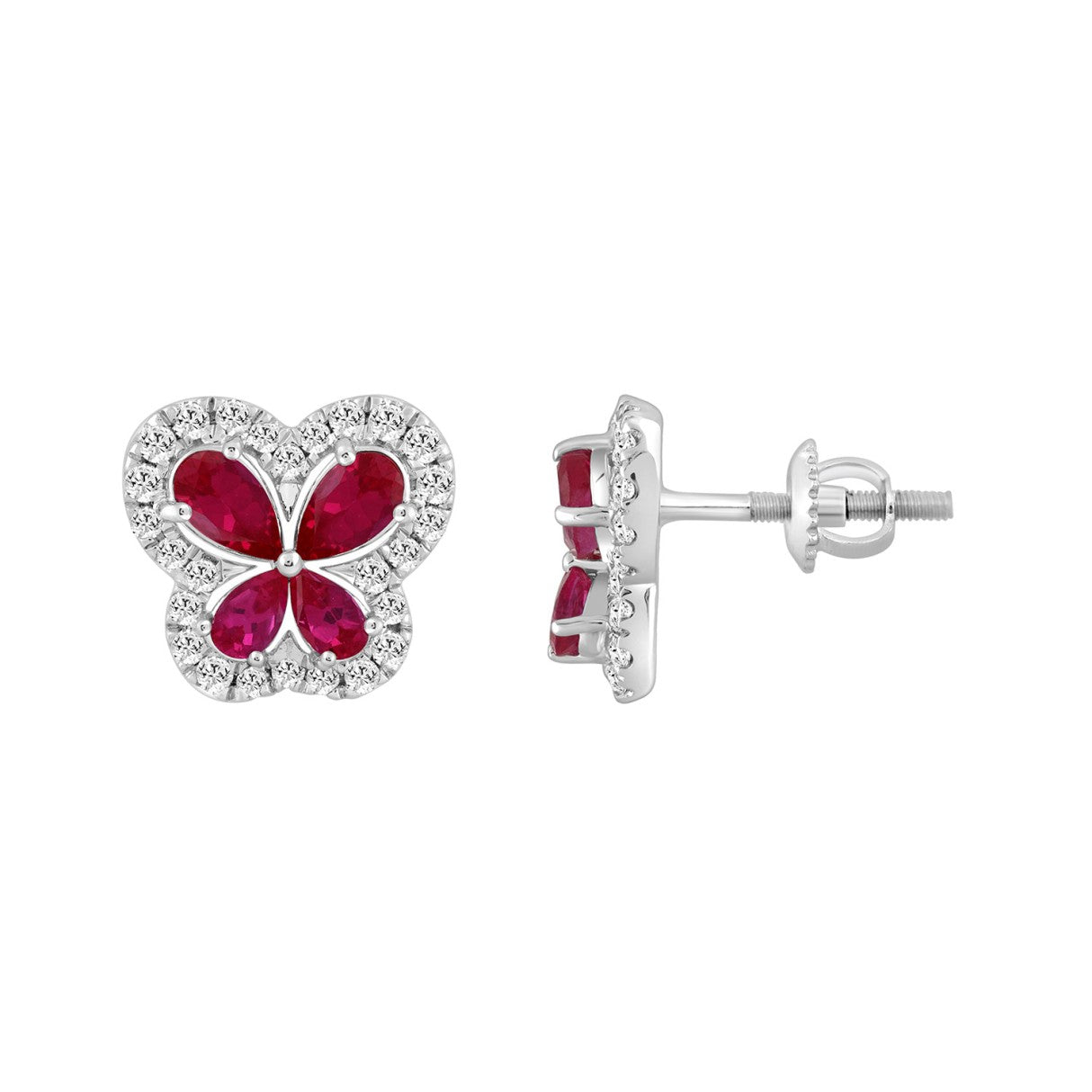 14K WHITE GOLD 1 1/2CT ROUND/PEAR DIAMOND LADIES EARRINGS (RUBY PEAR)